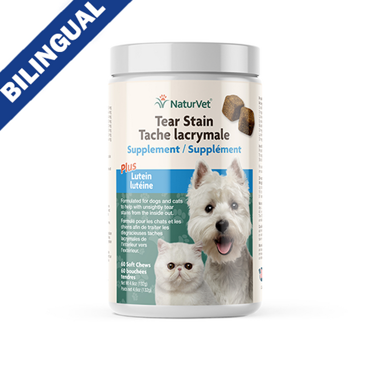 NaturVet Tache lacrymale, Supplément Plus lutéine (60ct), bouchées tendres pour chiens et chats