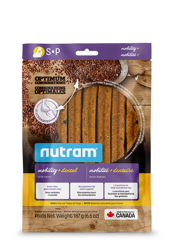 NUTRAM, Combinaisons optimales Mobilité + Dentaire, gâteries pour chien à l'agneau 187g