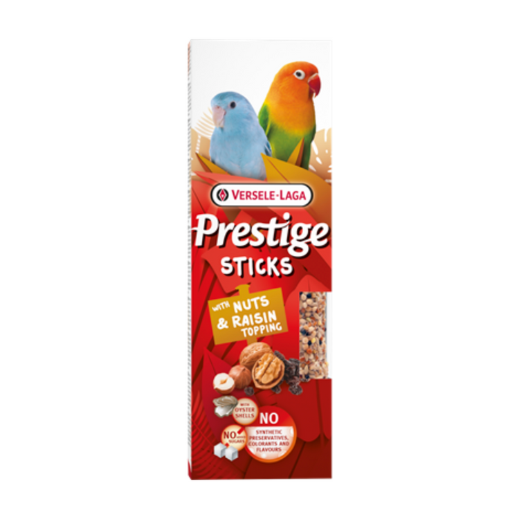 VERSELE-LAGA, Prestige Sticks, Gâterie, Bâtonnet noix et raisins, Pour oiseau domestique - Paquet de deux