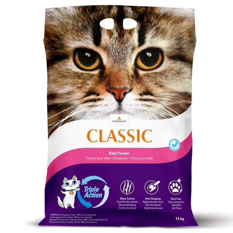 INTERSAND, CLASSIC, Litière agglomérante, Poudre de bébé, Pour chat, 14kg