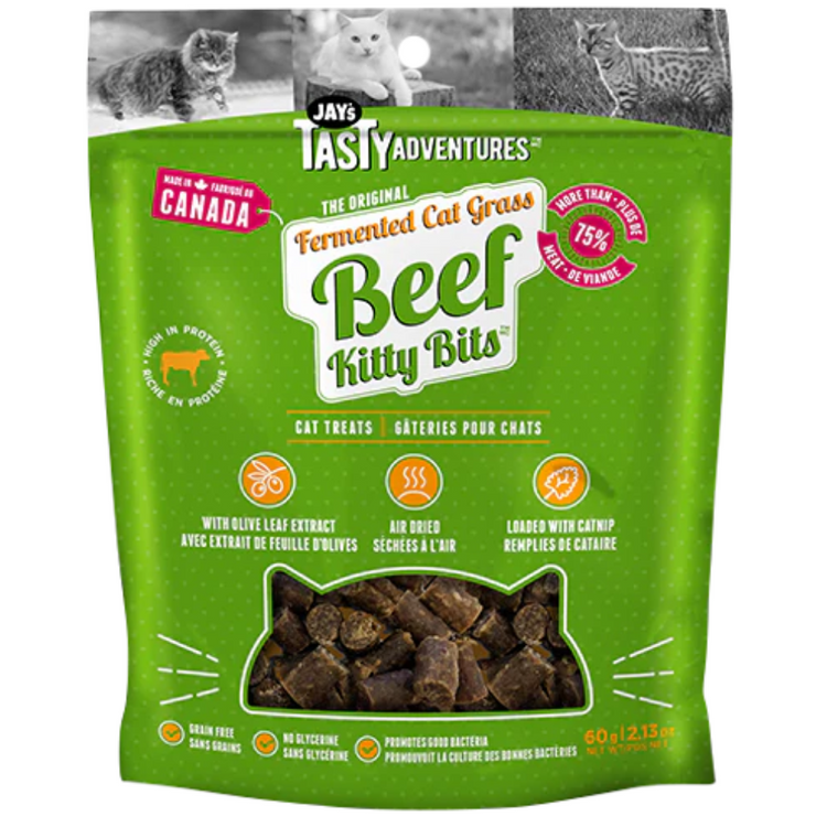 JAY'S, Tasty Adventures, Kitty Bits, Gâterie, Herbe à chat fermentée et boeuf, Pour chat, 60g