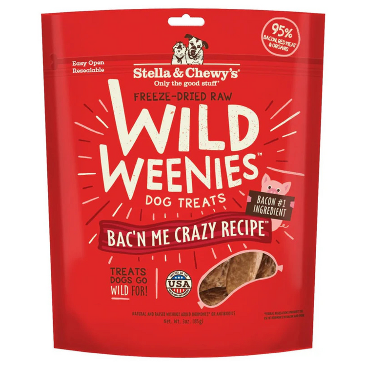 STELLA & CHEWY'S, Wild Weenies, Bac’n Me Crazy, Gâteries lyophilisées, Bacon, Pour chien, 3oz