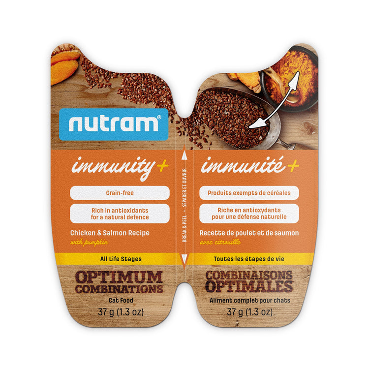 NUTRAM Combinaisons Optimales Immunité+ Chat Poulet, Saumon & Citrouille, Sans Grains 2.6oz