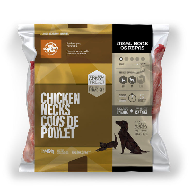 BIG COUNTRY RAW, Os, Cou de poulet, Pour chien et chat, 1lb