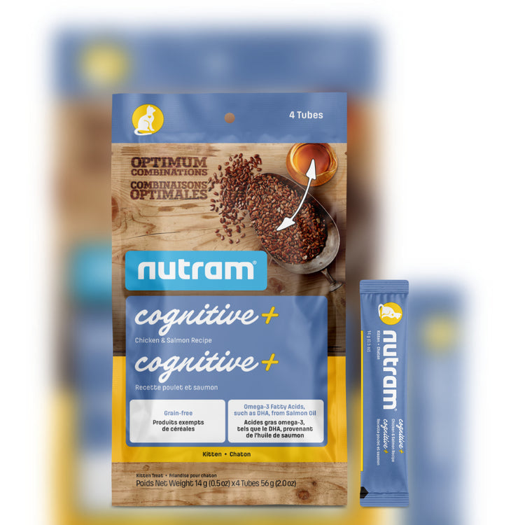 NUTRAM Combinaisons Optimales Cognitive+ Chaton Poulet & Saumon, Sans Grains, 4 tubes (2oz)
