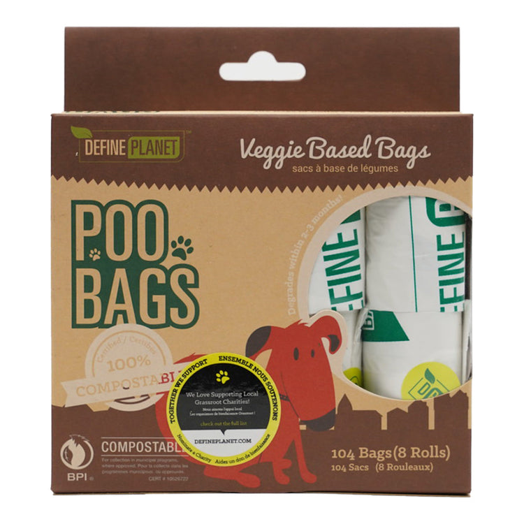 DEFINE PLANET, POOBAGS, Rouleaux de sac à excrément, À base de légumes, Pour chien, 8 rouleaux