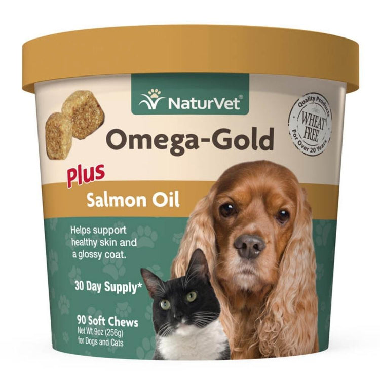 NaturVet Omega-Gold Plus Salmon Oil, bouchées molles pour le pelage pour chien et chat