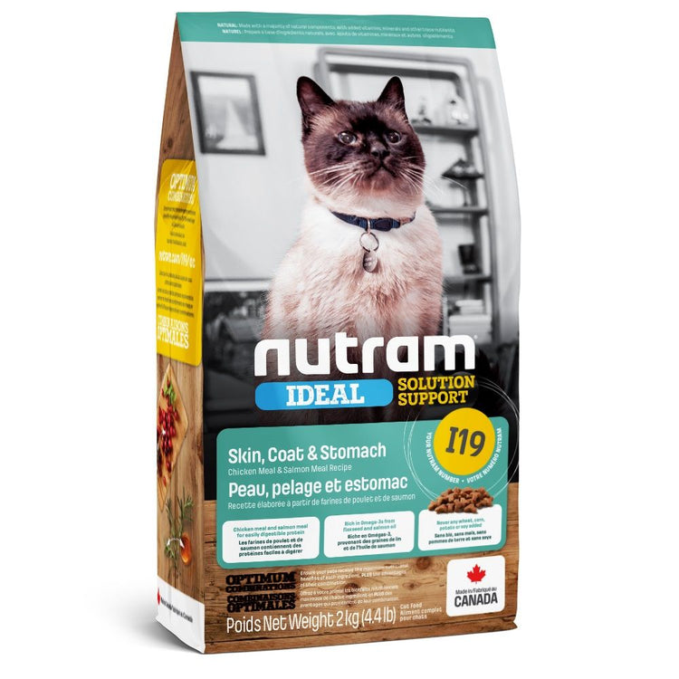 NUTRAM IDEAL I19 peau, pelage et estomac sensible, nourriture pour chat adulte au poulet et saumon