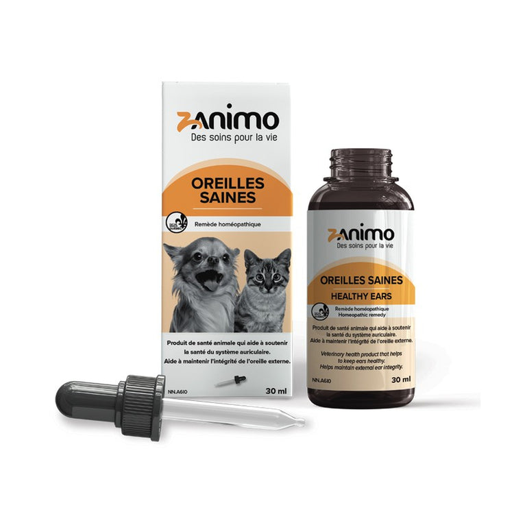 ZANIMO Oreilles saines, gouttes homéopathiques pour chien et chat, 30ml