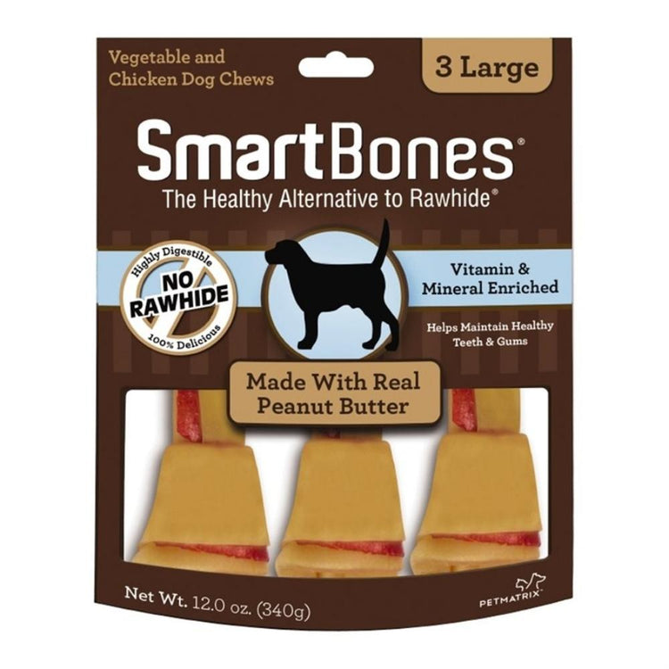 SmartBones Os alternatif aux os de cuir à mâcher pour chien avec du vrai beurre d'arachide - Grand / 3 morceaux