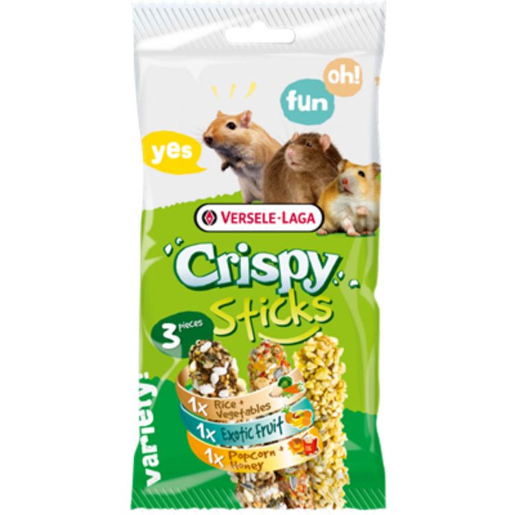 VERSELE-LAGA Crispy Sticks paquet de 3 bâtons assortis friandise pour souris, rat et hamster