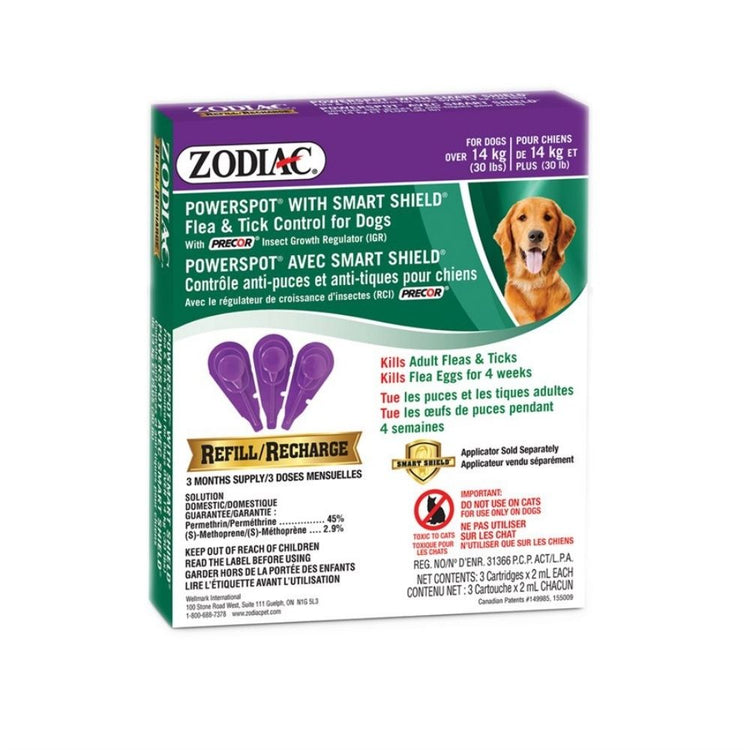ZODIAC Contrôle antipuces et antitiques pour chien, 3 doses mensuelles, +14 kg